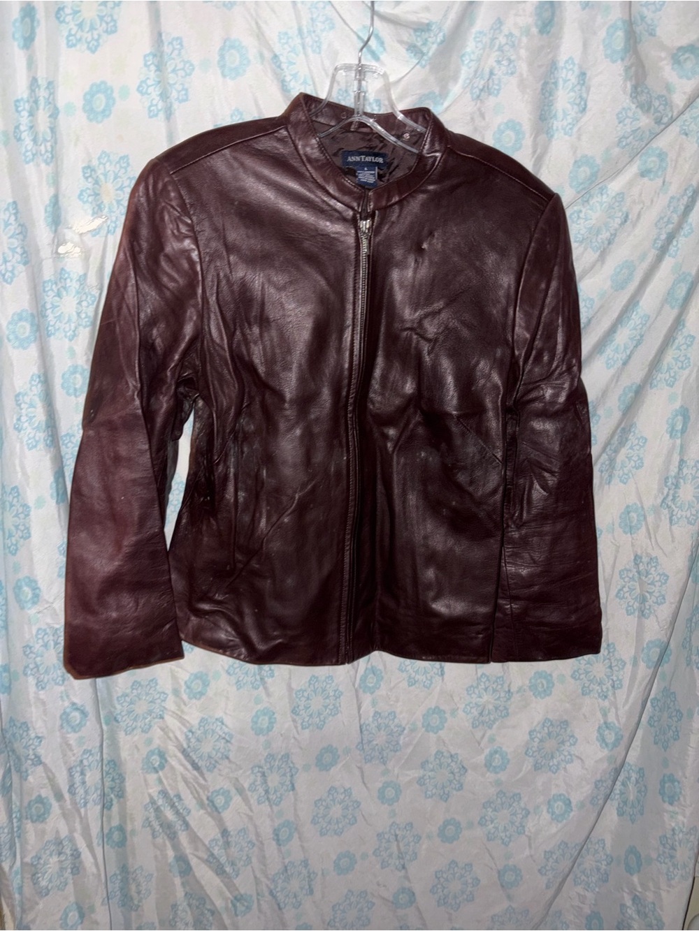Ann Taylor Women's Dark Burgundy Leather Zip Jacket size large
